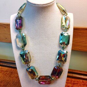 Leslie Denzig Couture Chunky Mystic Iridescent Crystal Glass Beads Necklace